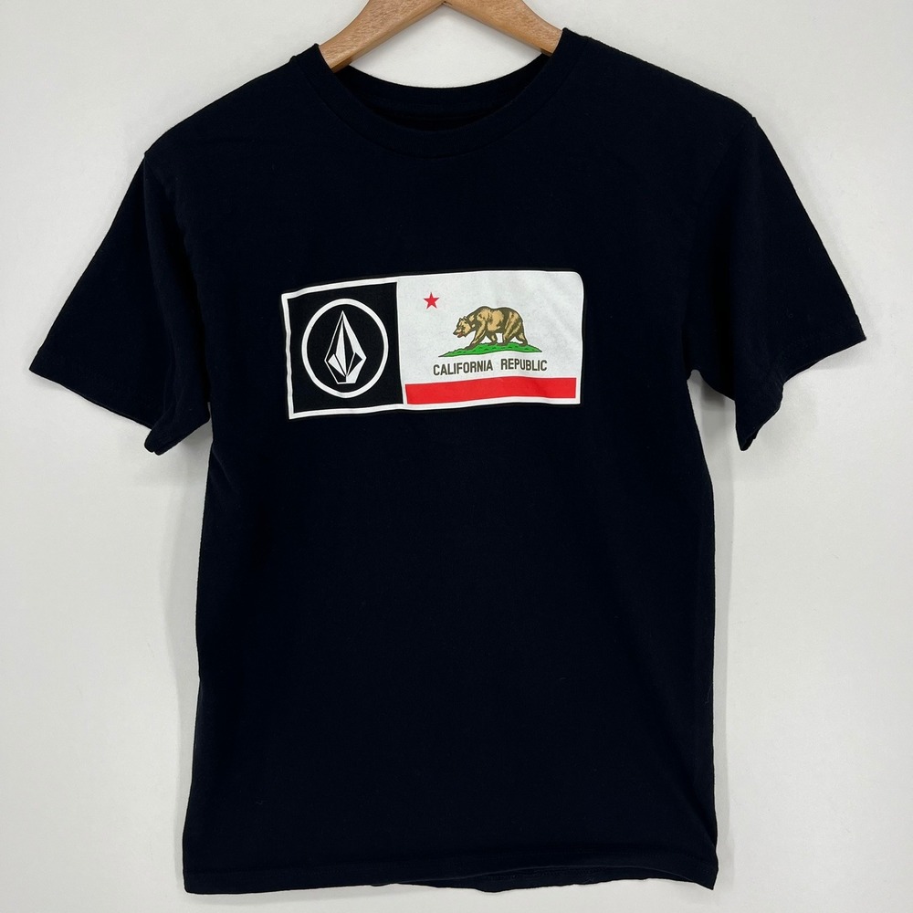 Volcom Mens Black California Republic Flag Graphic T-Shirt Small S/P
